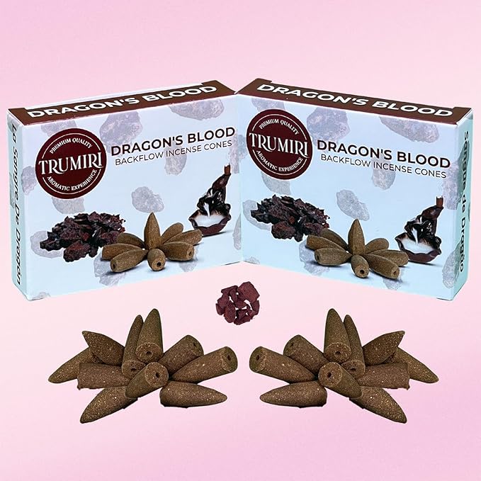 Dragons Blood Backflow Incense Cones - Total 20 Incense Cones Waterfall - Dual Pack of 10 Incense Backflow Cones - Waterfall Incense Cones - Incense Waterfall Cones TRUMIRI