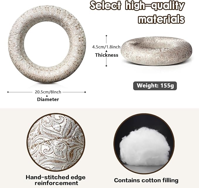 Singing Bowl Cushion 8 Inch for Tibetan Singing Bowls, Handmade Silk Brocade Round Cushion Pillow for Sound Healing and Crystal Sound Bowls Accessories(8 Inch,Silver) - Bloomnest