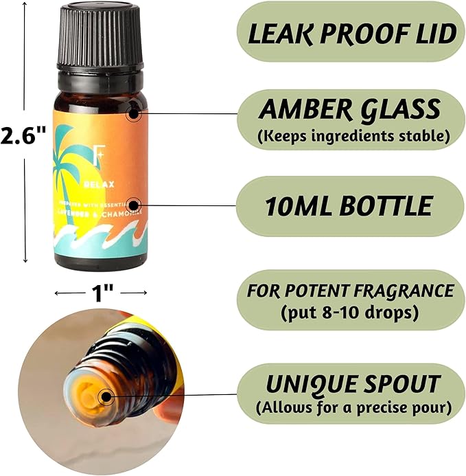 Folkulture Essential Oils for Diffuser Oil | Essential Oil Set of 6 Fragrance Oils | Diffuser Oils Scents for Home | Oil Diffusers Essential Oils Gifts for Relaxation - Lavender & Sandalwood - Bloomnest