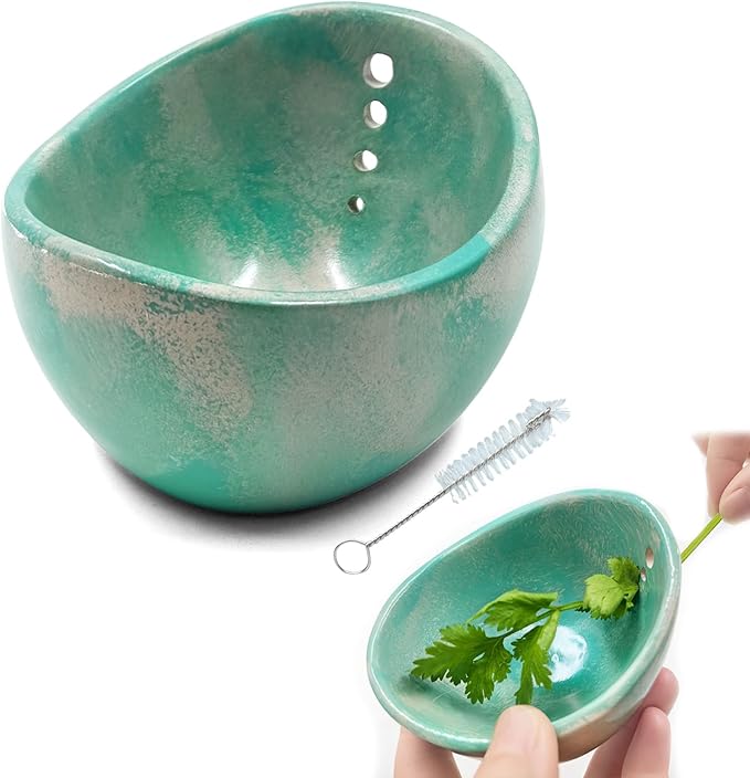 Herb Stripper Bowl, 4-Hole Resin Herb Stripper Tool for Kitchen &Garden, Easy Clean Herb Stem Remover with Ergonomic Handle, Fit Kitchen Gadgets for Home Cooks&Gardeners (Resin ceramic,Cyan) - Bloomnest