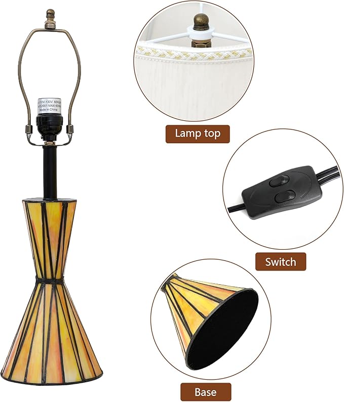 20" Glass Table Lamps Set of 2 with Stained Glass Night Lights 3-Way Dimmable Bedside Lamps for Bedroom Study Room Home Office Bar (Bulbs Included) - Bloomnest