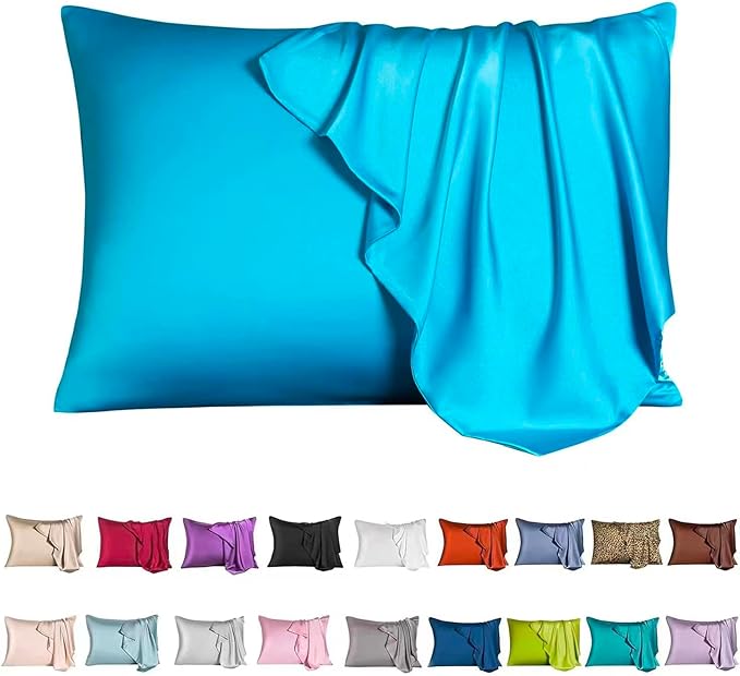 Mulberry Silk Pillowcase for Hair and Skin,Standard Size Cooling Silk Pillow Case with Hidden Zipper,Allergen Proof Dual Sides Soft Breathable Smooth Silk Pillow Cover for Women(Standard,Ice+ Blue) - Bloomnest