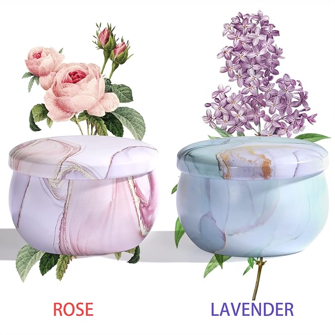 2-Pack Soy Candles Gift Set - Lavender, Vanilla, Rose Scents in Portable Tin Jars - for Home, Travel, Spa - Bloomnest