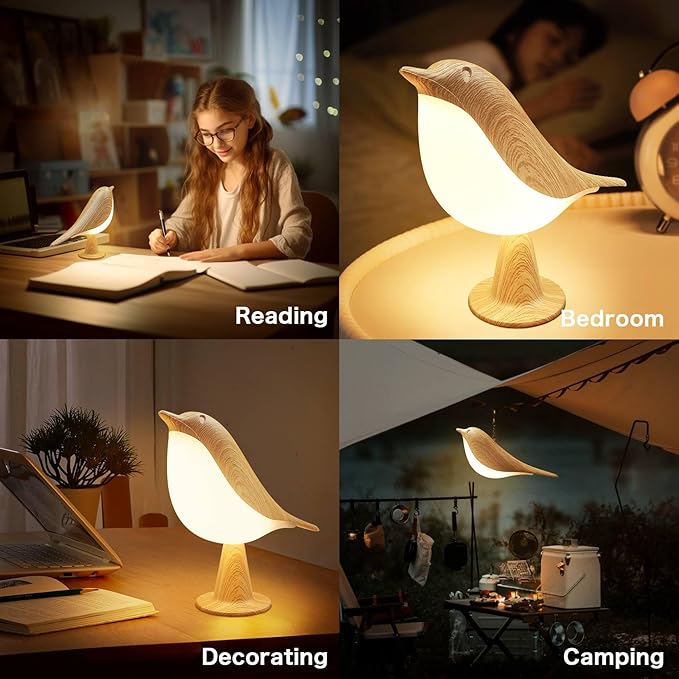 VViN 2 in 1 Small Desk Lamp, Bird Cordless Table Lamp with 3 Color Temperature Dimmer and Touch Sensor - Rechargeable Battery Night Light for Kids, Bedroom, Bedside, and Outdoor Use - Bloomnest