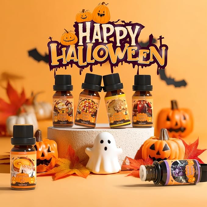 Halloween Fragrance Oils Set, ARVIDSSON Fall Essential Oils for Diffuser - Pumpkin Pie, Spiced Cider, Caramel Apple, Candy Corn, Snickerdoodle, Spooky Spices, Autumn Scented Oil Gift for Women - Bloomnest