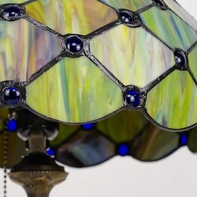 Tiffany Lamp Vintage Gradient Green Stained Glass Bead Table Lamp Desk Bedside Reading Light Decor Bedroom Living Room Home Office D12*H18 Inches (Gradient Green) - Bloomnest