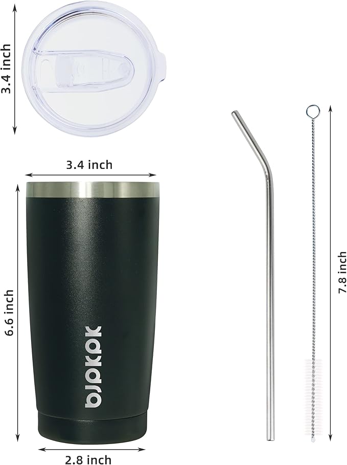 BJPKPK 20 oz Tumbler with Lid and Straw Insulated Travel Coffee Mug Reusable Stainless Steel Thermal Cups,Black - Bloomnest