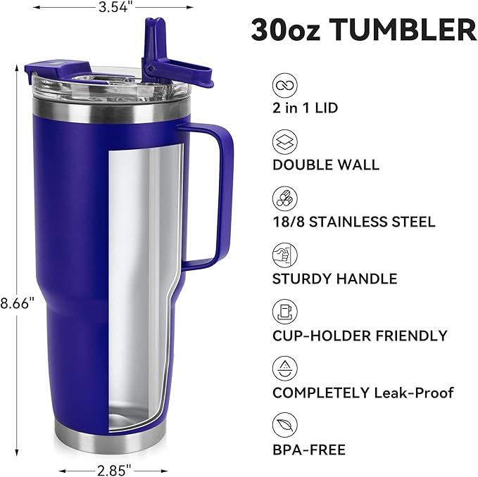 HASLE OUTFITTERS 30oz Tumbler Bulk with Handle, Insulated Travel Coffee Mug Set with Handle Leak-Proof Double Wall Stainless Steel Vacuum Tumblers Pack Metal Cup for Hot and Cold Drink - Bloomnest