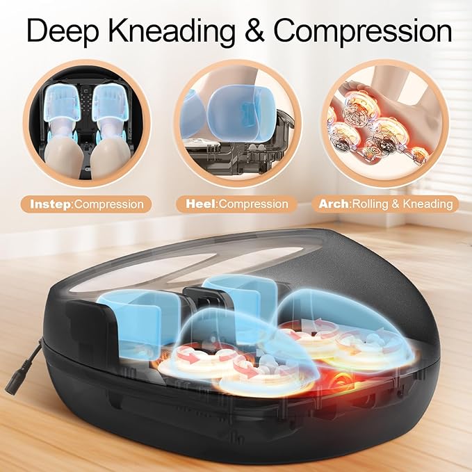Foot Massager with Heat, Deep Kneading Therapy Compression, Shiatsu Feet Massager Machine for Plantar Fasciitis, Neuropathy Pain, Birthday Gifts for Women Mom Men Dad - Bloomnest