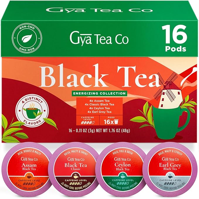 Gya Tea Co Caffeinated Black Tea Pod Variety Pack (16 Count) - Smooth, Flavourful, Robust, Enjoy Hot or Iced - Bloomnest
