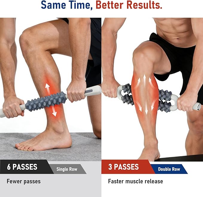 Double Row Muscle Roller Stick, One-Piece Rolling Design for Large Muscle Groups, Manual Muscle Massage Tool for Athletes & Runners, Portable Recovery Roller – Practical Fitness Gift.