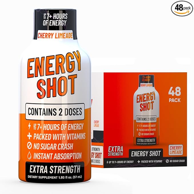 Cherry Limeade Extra Strength Energy Shot 48 pk – 260mg Natural Caffeine B12 B6 – Energy & Focus Support – 2 Servings Sugar Free Zero Calorie Green Tea B-Vitamins Electrolytes Vegan – 1.93 fl oz - Bloomnest