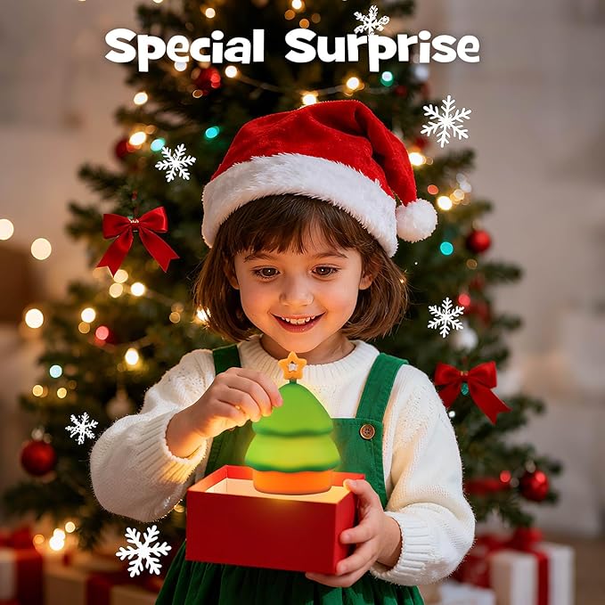 Squishy Christmas Tree Night Light with RGB Modes Dimmable Nursery Breastfeeding Nightlight Hangable Cute Christmas Lamp Novelty Rechargeable Silicone Touch Bedside Lamp for Bedroom Dorm Decor - Bloomnest