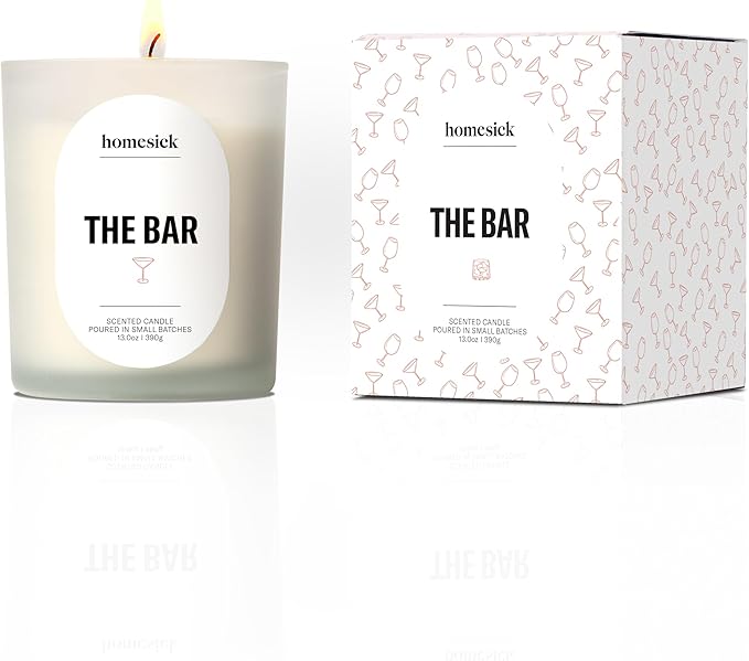 Homesick The Bar Scented Candle – 13 oz Soy Wax Candle with Organic Cotton Wick, 60–80 Hour Burn, Bourbon Vanilla Cedarwood Leather Scent, Reusable Glass Jar, Wedding & Engagement Gifts for Couples - Bloomnest