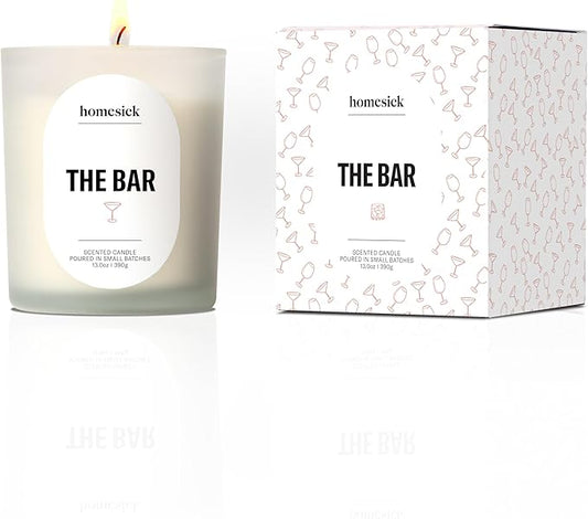 Homesick The Bar Scented Candle – 13 oz Soy Wax Candle with Organic Cotton Wick, 60–80 Hour Burn, Bourbon Vanilla Cedarwood Leather Scent, Reusable Glass Jar, Wedding & Engagement Gifts for Couples - Bloomnest
