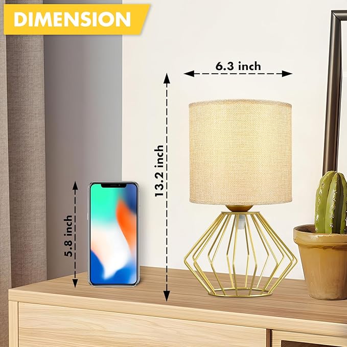 Hamilyeah Gold Table Lamps Set of 2, Modern Bedside Lamps with Fabric Shade, Simple Table Lamps for Bedroom, Living Room, Office, Desk Lamp for Night Stand - Bloomnest