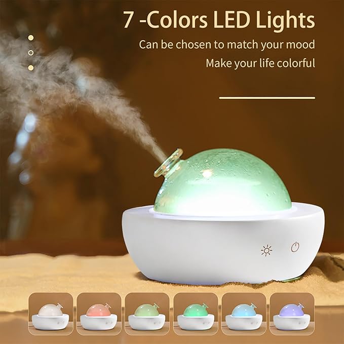 Glass Essential Oil Diffuser with Real Wood Base, 180ml Aromatherapy Diffuser with 2 Mist Modes, 7 Colors LED Light Ultrasonic Cool Mist Humidifier for Home and Office Bloomnest