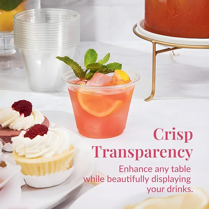 Prestee 200-Pack - 9oz Clear Plastic Cups - Durable Disposable Plastic Wine Glasses for Party, Weddings, and Catering - Small Drinking Glasses for Cocktails and Beverages - Heavy-Duty Fruit Punch Cups - Bloomnest