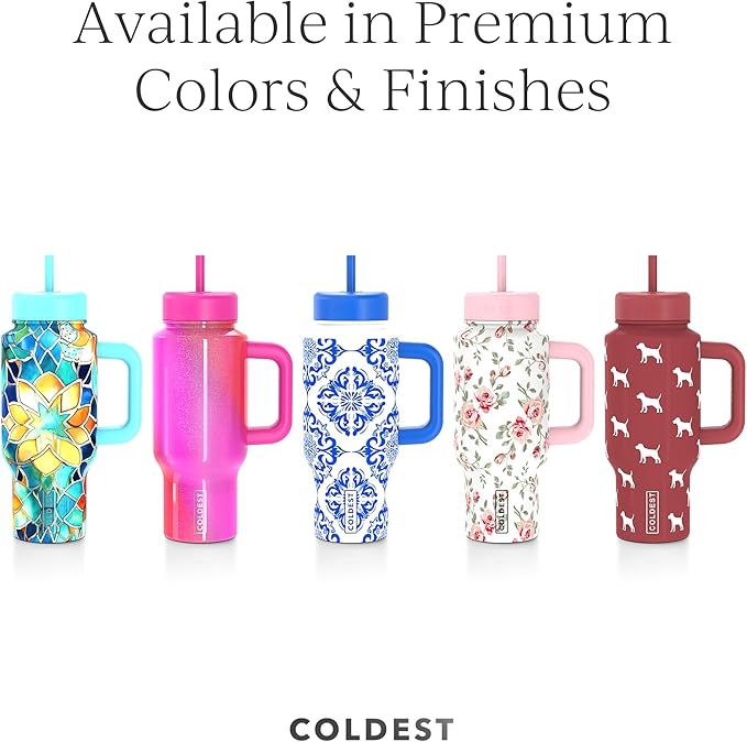 Coldest Tumbler with Handle and Coffee Lid - 100% Spill Proof Tumbler with Straw (3 Lids) - Stainless Steel Insulated Leakproof Tumblers for Women & Men - Cup Holder Friendly - 24 oz (The European) - Bloomnest