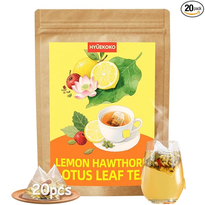 20 Bags Zesty Lemon Hawthorn Lotus Leaf Tea, Caffeine-Free Natural Ingredients Herbal Tea Bags, Improve Digestion, No Additives, Daily Enjoyment Tea for Women - Bloomnest