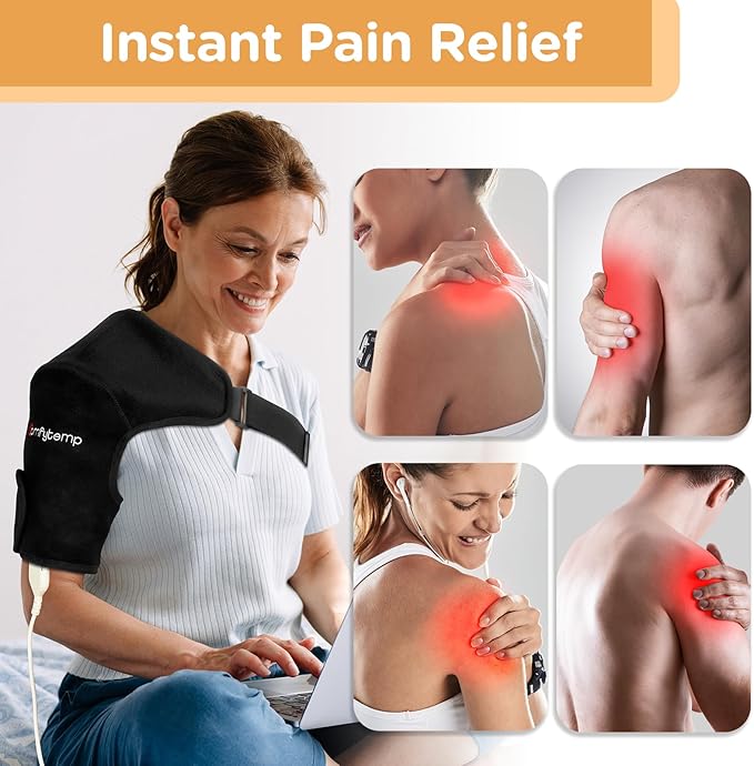 Comfytemp Shoulder Heating Pad for Rotator Cuff Pain Relief, Heated Shoulder Wrap for Frozen Shoulder Heated Brace, Birthday Gifts for Mom Women, 3 Heat Settings, 2H Auto-Off (S/M) - Bloomnest