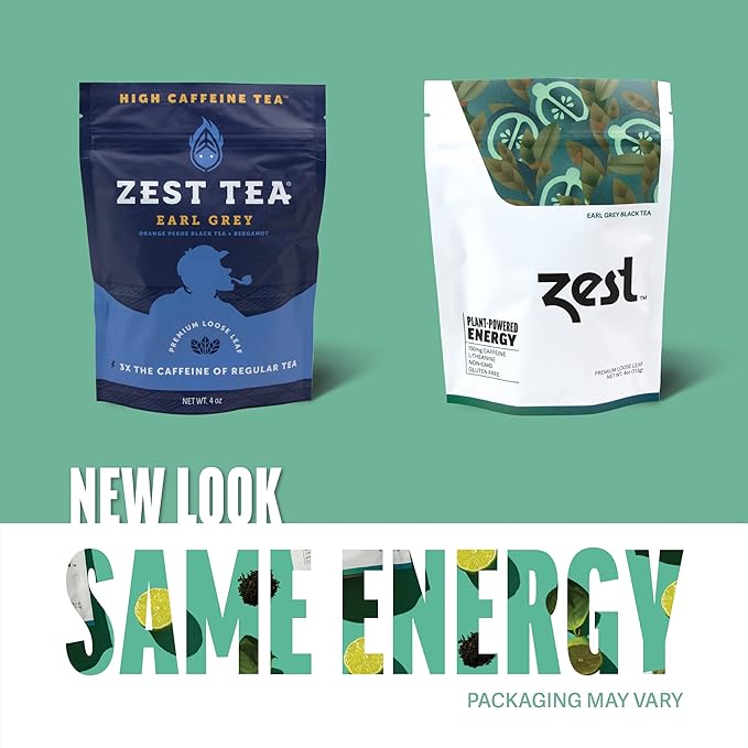Zest 150mg High Caffeine Energy Loose Leaf Blend - Earl Grey Black Tea - 4 Oz - Hot or Iced - All Natural Strong Flavored Healthy Coffee Alternative Highly Caffeinated Substitute - Perfect for Keto - Bloomnest