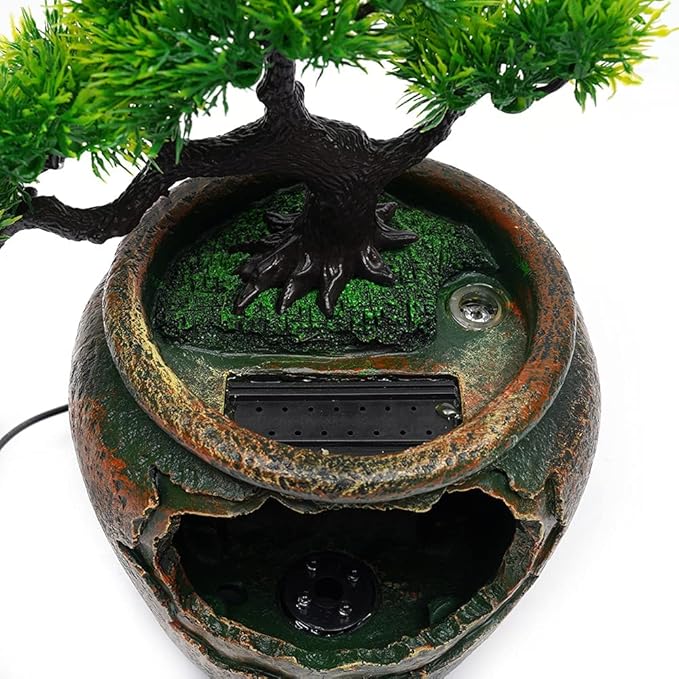 12Inch Fake Bonsai Tree Small Waterfall Fountain Indoor Tabletop Decoration with LED Lights and Water Flow, Resin Desktop Water Fountains Indoor Home Decor or Festival Birthday Surprise - Bloomnest