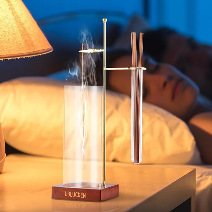 Incense Holder for Sticks, Anti-Ash Flying Incense Burner with Brush & 20 Incense Stick, Detachable Glass Ash Catcher & Storage Tube, Upside Down Incense Holders for Yoga Spa Home Decor - Bloomnest