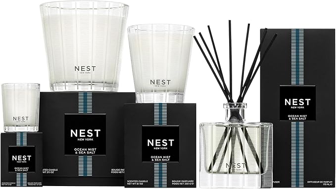 NEST New York Scented 3-Wick Candle, Ocean Mist & Sea Salt - 21.2 oz - Up to 100-Hour Burn Time - Reusable Glass Vessel - Bloomnest