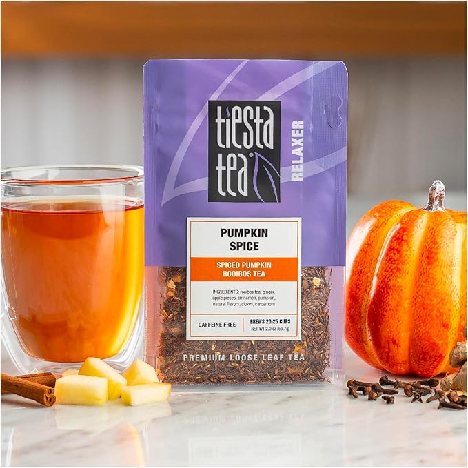 Tiesta Tea - Pumpkin Spice Rooibos Loose Leaf Tea, Premium Caffeine-Free Herbal Infusion, Reseable Pouch, Brew Hot or Iced, Makes up to 25 Cups, 2 Ounce - Bloomnest