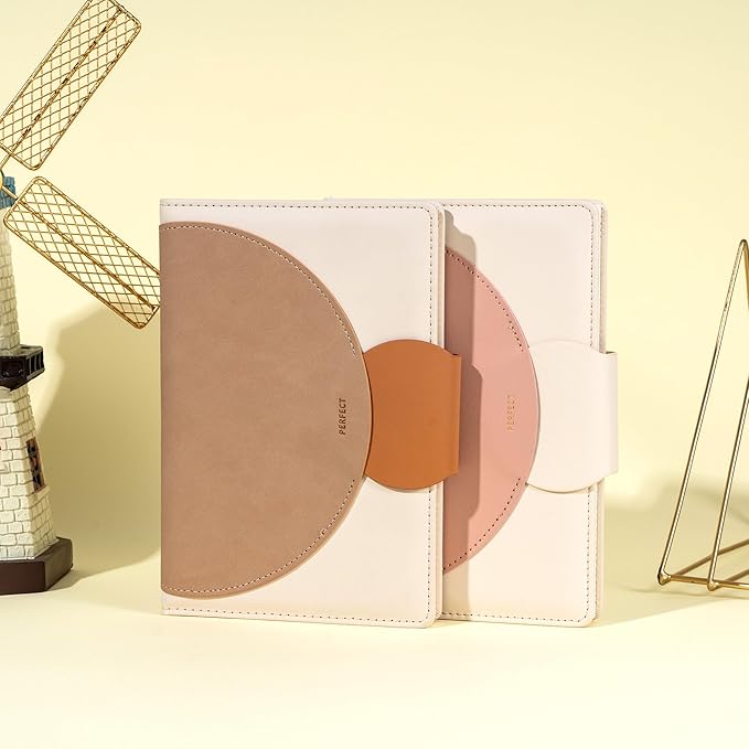CAGIE Lined Journal for Women, 100GSM 192 Pages Leather JournalS for Writing with Buckle Closure,A5 Hardcover Diary Journaling Notebooks for Business Work School Note Taking 5.9" x8.5 (Brown & Pink) - Bloomnest