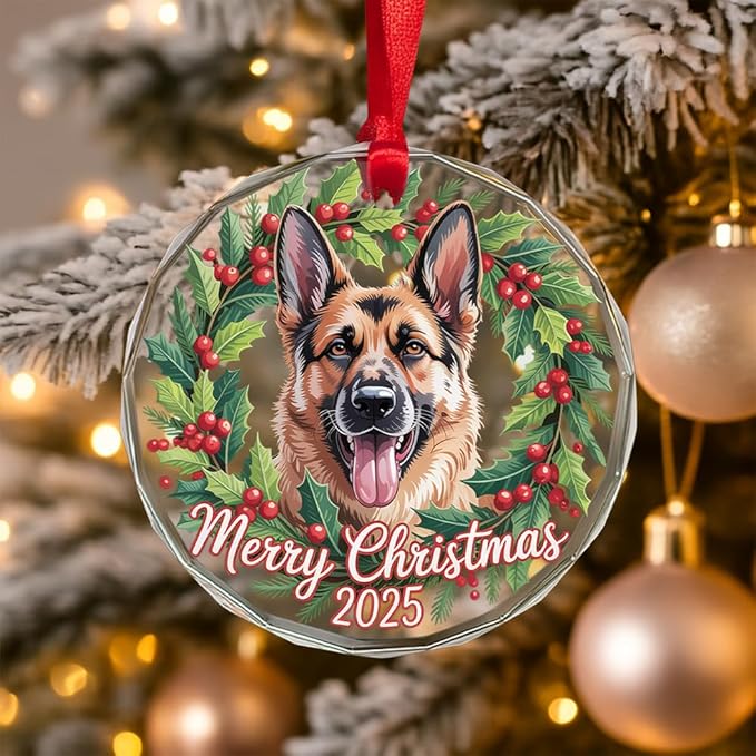 German Shepherd Dog Glass Ornament – Handcrafted Hanging Decoration, Elegant Keepsake with Unique German Shepherd Dog Design, for Home, Holiday Tree, or Special Occasion - Bloomnest
