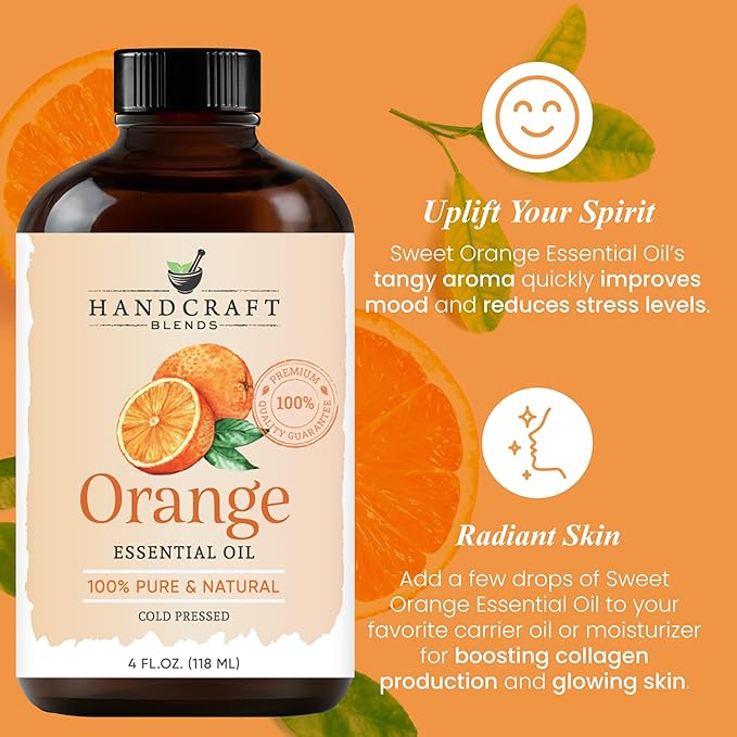 Handcraft Blends Orange Essential Oil – Huge 4 Fl Oz – 100% Pure and Natural – Premium Grade Essential Oil for Diffuser and Aromatherapy, Skin, Massage, Candle and Soap Making Fragrance - Bloomnest