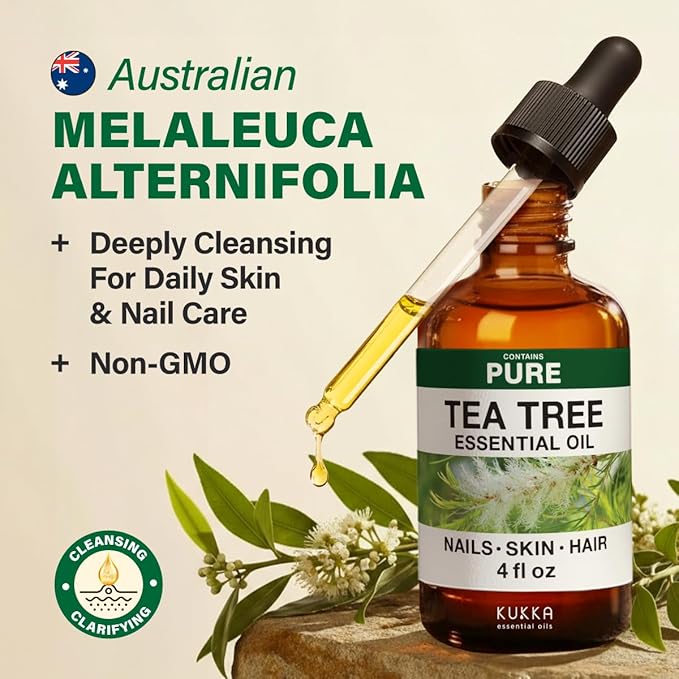 KUKKA Tea Tree Essential Oils - 4 Fl Oz - for Hair, Skin, Diffuser, Aromatherapy & DIY Soap Making Scent - Bloomnest