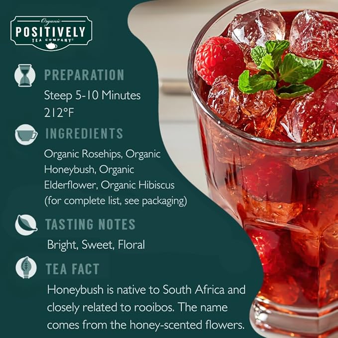 Organic Positively Tea Company, Raspberry Rosé Herbal Tea, Loose Leaf, 16 Ounce - Bloomnest
