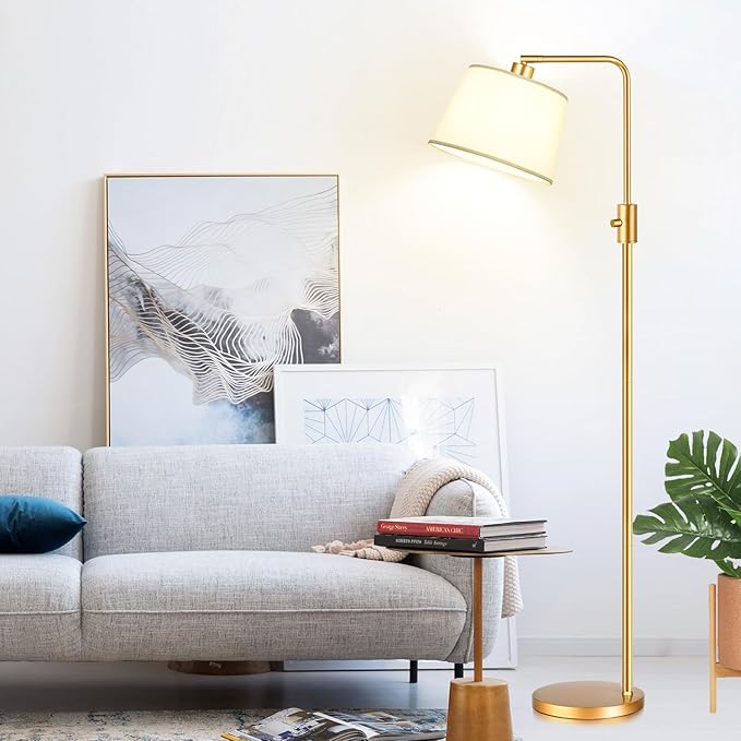 【Upgraded】 Dimmable Floor Lamp, 1000 Lumens LED Edison Bulb Included, Arc Floor Lamps for Living Room Modern Standing Lamp with Shade, Tall Lamps for Living Room Bedroom Office Dining Room - Gold - Bloomnest