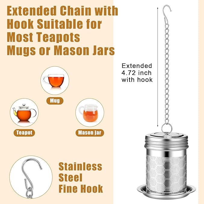 Umigy 4 Pcs Tea Infuser Strainers for Loose Tea with Scoop, Extra Fine Mesh Steeper 304 Stainless Steel Diffuser Leaf Holder with Extended Chain Hook for Brew, Spices, Seasoning - Bloomnest