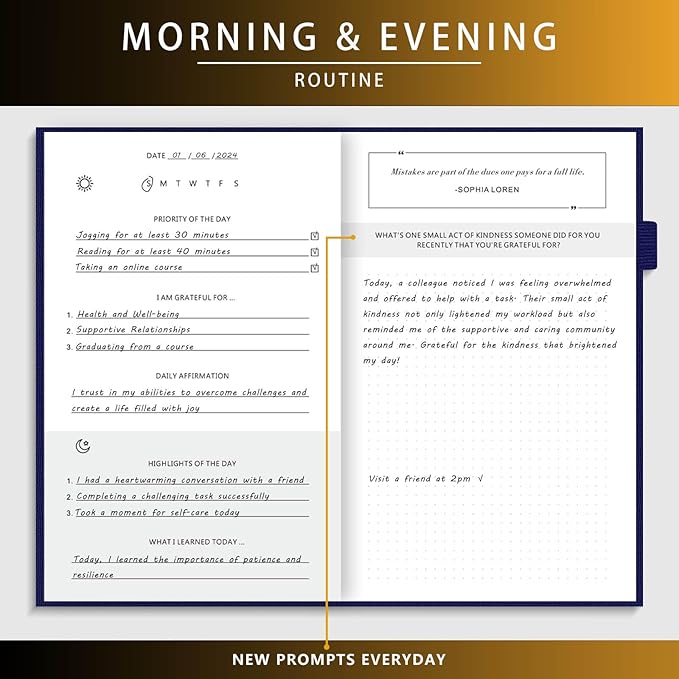 Self-Mastery Journal for Men - Gratitude and Productivity Journal for More Happiness, Positivity, Growth, Mindfulness, Self Care and Reflection - Guided Inspirational Journals for Men & Women (Blue) Draphy