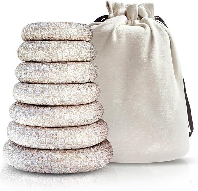 7 Pcs Singing Bowl Cushion Set for 6-12" Tibetan Singing Bowls, Handmade Silk Brocade Round Cushion Pillow for Meditation Sound Healing and Crystal Sound Bowls Accessories(Silver) - Bloomnest
