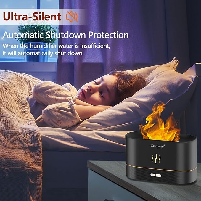 Flame Essential Oil Diffuser, Upgrade 7 Colour Lights Aromatherapy Diffuser, Super Quiet Air Humidifier, Electric Aroma Diffuser, Waterless Auto-Off for Home Office Room - Black - Bloomnest
