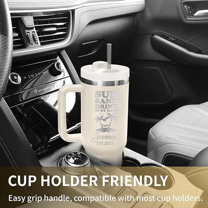 Personalized Tumbler with Handle, Custom 40oz Insulated Stainless Steel Travel Mug Coffee Cup with Engraved Name and Straw Lid, Personalized Gifts for Birthday, Anniversary - Bloomnest