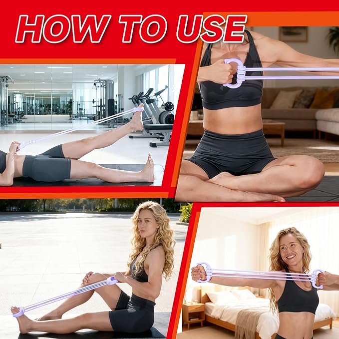 6 Gear Adjustable Resistance Bands, Fitness Resistance Bands Exercise Bands with Comfort Grips, Unisex, for Arms, Chest Extender, Home Workout, Fitness, Pilates - Bloomnest