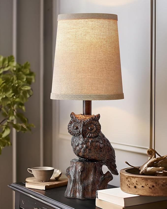 14.25" Small Table Lamp for Living Room Farmhouse Bedside Resin Single Lamp with Brown Owl Lamp Shape for Bedroom Retro Rustic Nightstand Lamp - Bloomnest