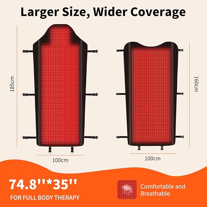 Red Light Therapy Mat for Full Body, Largest 2704LEDs Near Infrared Light Therapy Pad, 660nm& 850nm 2in1 LEDs Light Blanket, High end Leather, 5 Power Levels UP to 288W, 73"x36" PZJDSR