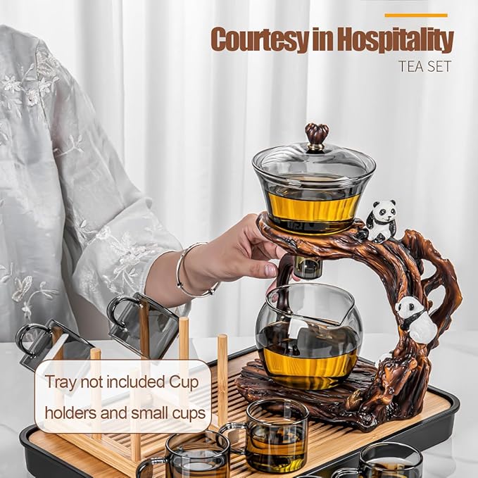 Lazy Kungfu Drip TeaPot, Heat Resistant Tea Set, Semi-Automatic Glass Teapot Suit for Magnetic Water Flow Wooden Glass Teapot Set