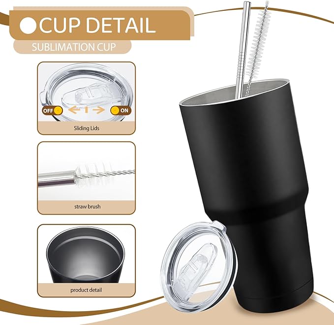 YOUKE OLA 8 Pack Insulated Tumbler with Lids and Straws Bulk Stainless Steel Double Wall Vacuum Insulated Coffee Travel Tumbler for DIY Gift (Black, 30oz) - Bloomnest