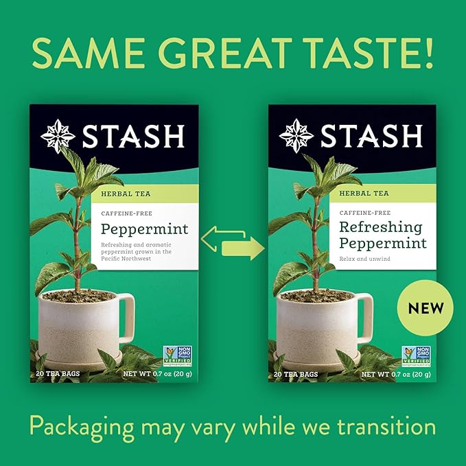 Stash Tea Peppermint Herbal Tea - Naturally Caffeine Free, Non-GMO Project Verified Premium Tea with No Artificial Ingredients, 20 Count (Pack of 6) - 120 Bags Total - Bloomnest