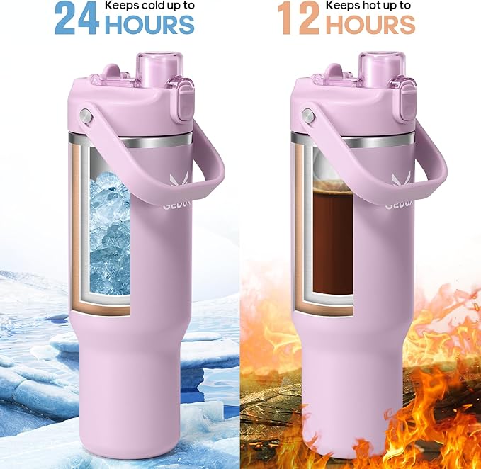 32 oz Stainless Steel Tumbler with Handle and Straw, Vacuum Insulated Water Bottle with 2-in-1 Lid (Chug/Straw) and Silicone Boot，Keeps Drinks Hot and Cold - Bloomnest