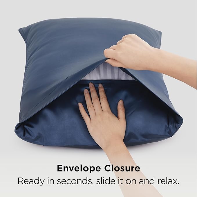 Bedsure King Size Satin Pillowcase Set of 2 - Blue Silky Pillow Cases for Hair and Skin with Envelope Closure, Similar to Silk Pillow Cases, Gifts for Women Men, 20x36 Inches, 2pcs - Bloomnest