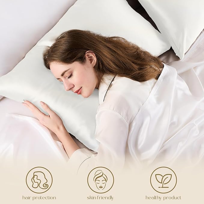 ZIMASILK 100% Pure Mulberry Silk Pillowcase 2 Pack, Soft and Smooth,Both Sides Premium Grade 6A Silk,600 Thread Count,with Hidden Zipper (Queen 20''x30'',Ivory) - Bloomnest